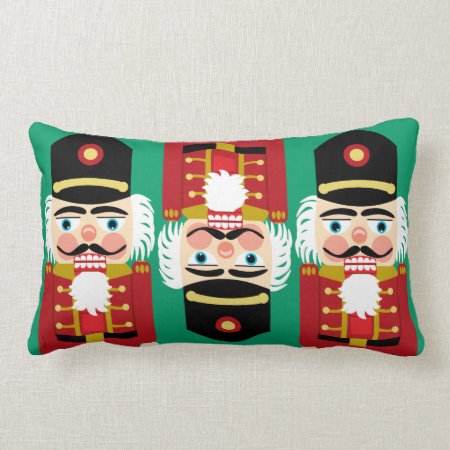 Three Whimsical Nutcrackers Traditional Red Green Lumbar Pillow