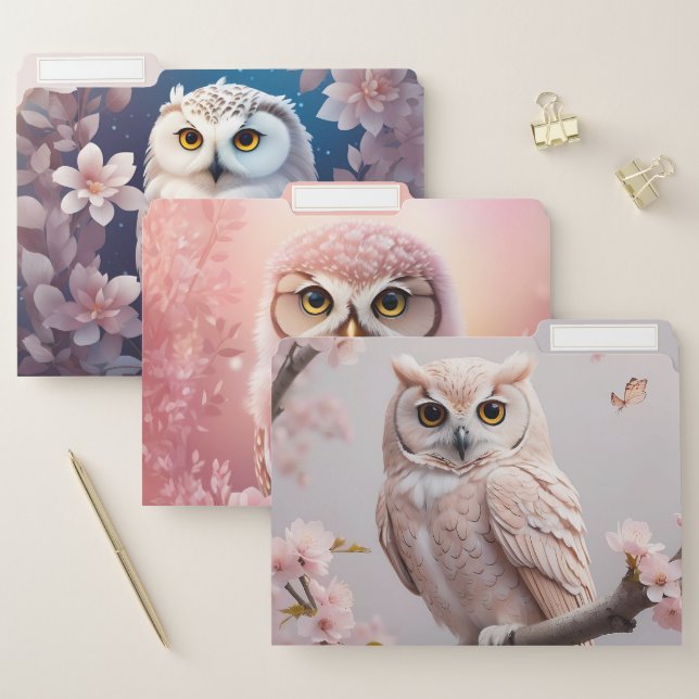 Three Whimsical Owl  File Folder (Set)