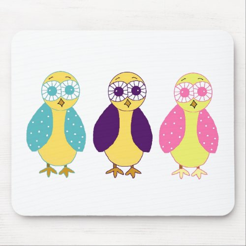 Three Whimsical Owls Mouse Pad