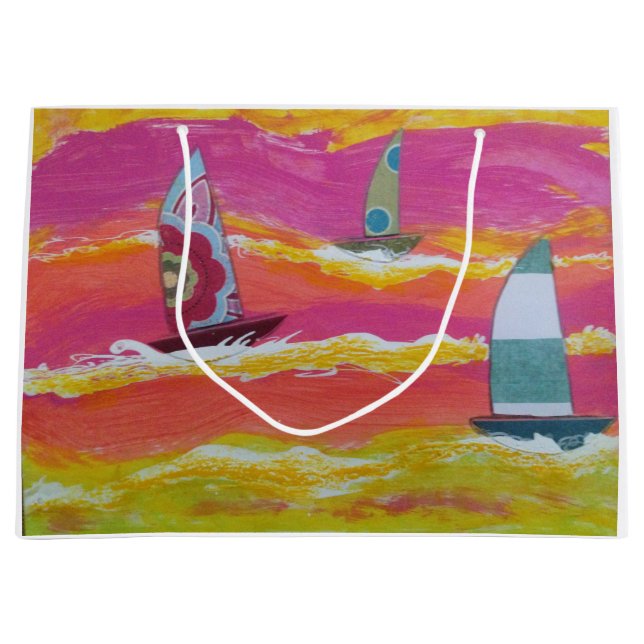 Three Whimsical Sailboats Large Gift Bag (Front)