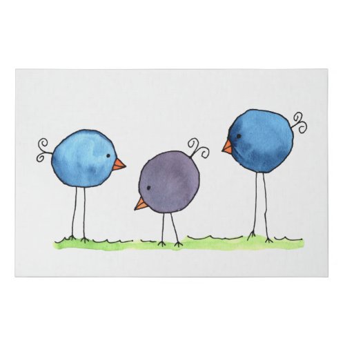 Three Whimsical Watercolor Birds Faux Canvas Print