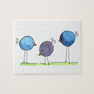 Three Whimsical Watercolor Birds Jigsaw Puzzle