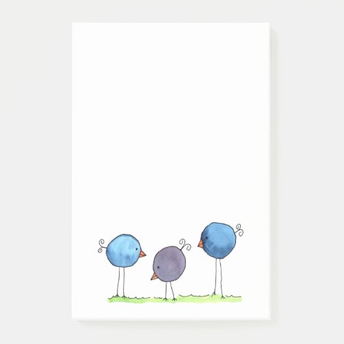 Three Whimsical Watercolor Birds Post_it Notes