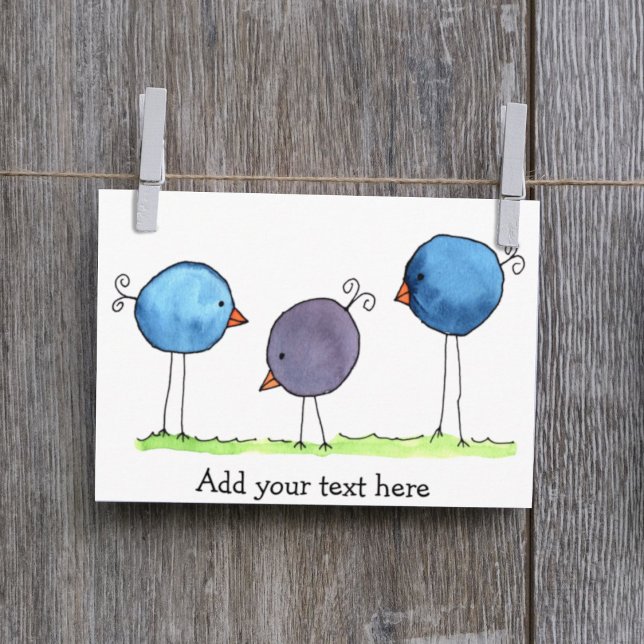 Three Whimsical Watercolor Birds Postcard (Creator Uploaded)