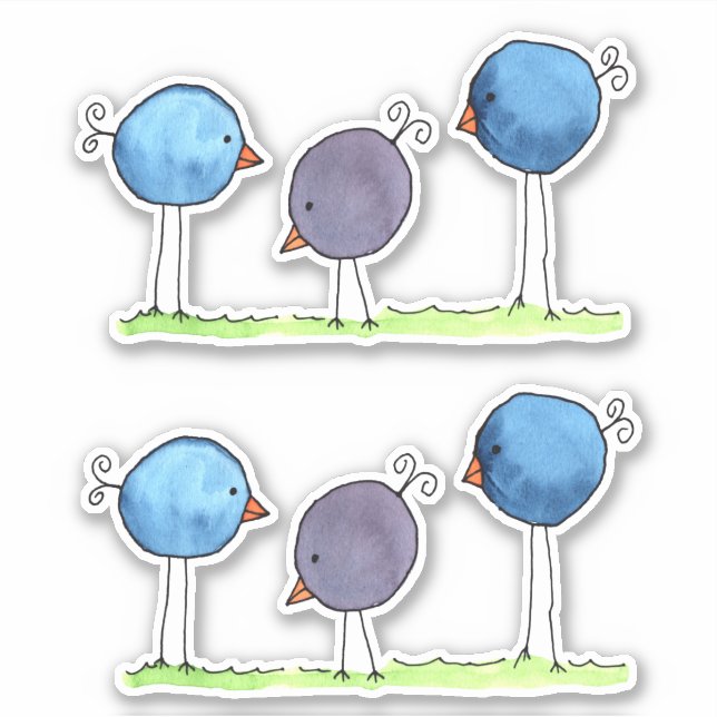Three Whimsical Watercolor Birds Sticker (Front)