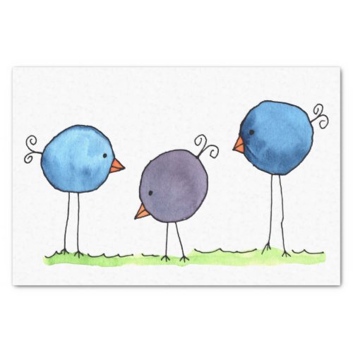 Three Whimsical Watercolor Birds Tissue Paper
