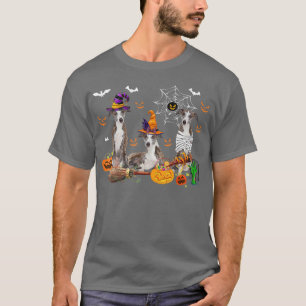 Three Whippet Dogs Witch Halloween Mommy Scary Pum T-Shirt