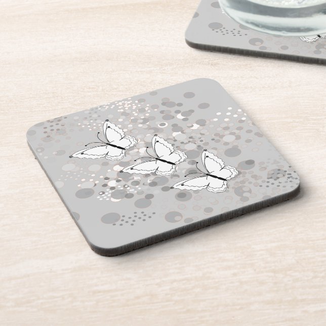 Three White Butterflies Beverage Coaster (Left Side)