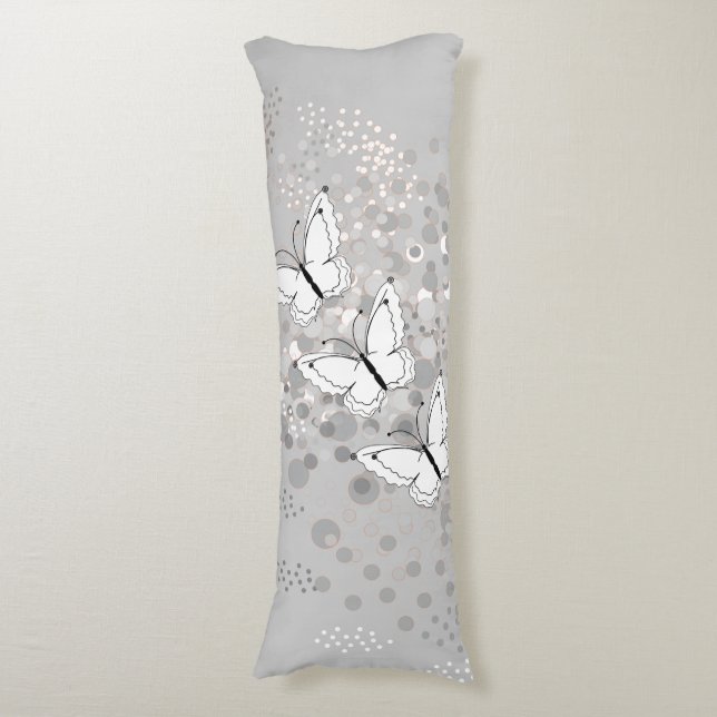 Three White Butterflies Body Pillow (Front Vertical)