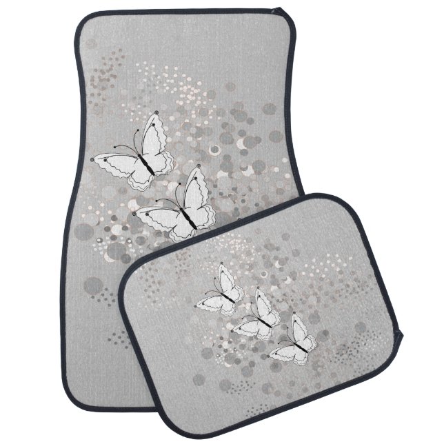 Three White Butterflies Car Floor Mat (Set)