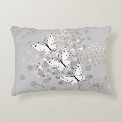 Three White Butterflies Decorative Pillow