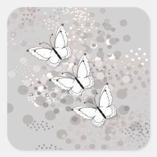 Three White Butterflies Square Sticker