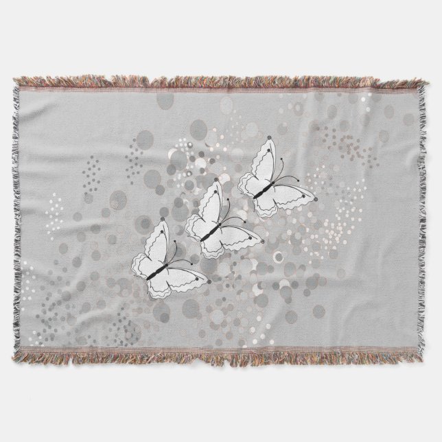 Three White Butterflies Throw Blanket (Front)