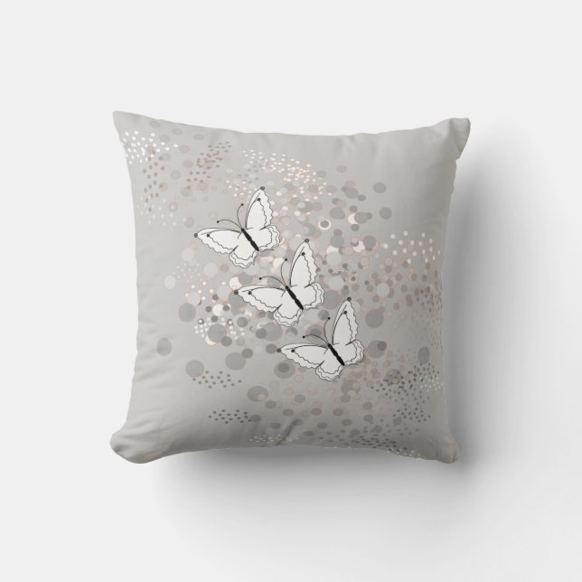 Three White Butterflies Throw Pillow (Front)