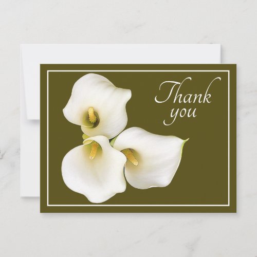 Three White Calla Lilies Olive Backdrop Thank You Postcard