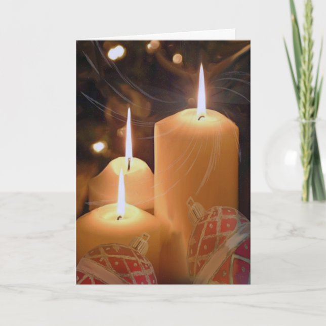 Three White Candles Christmas Cards (Front)