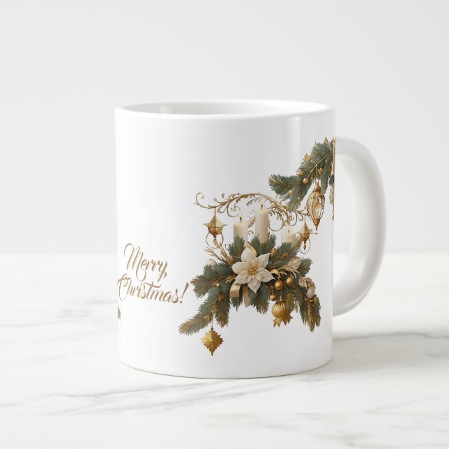 Three white candles Christmas Giant Coffee Mug (Front Right)