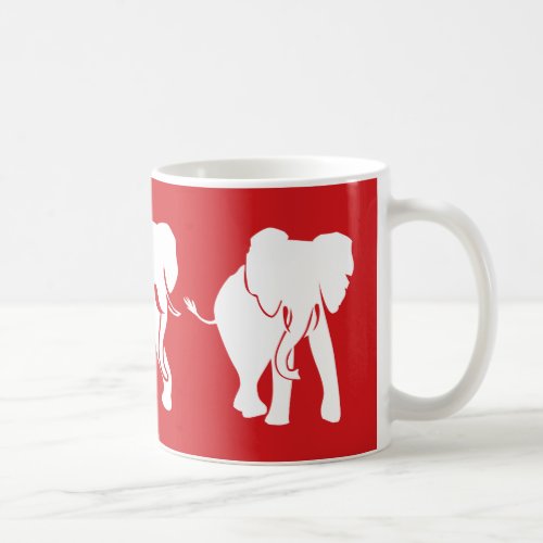 Three White Elephants Silhouette Red and White Coffee Mug