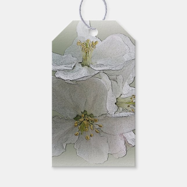 three white flowers gift tags (Front)