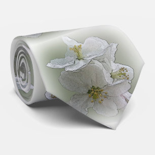three white flowers neck tie