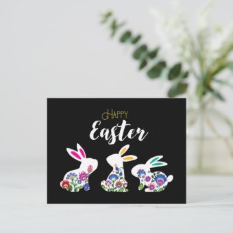 Three White Folklore Easter Bunnies Postcard Zazzle