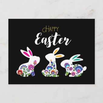 Three White Folklore Easter Bunnies Postcard Zazzle