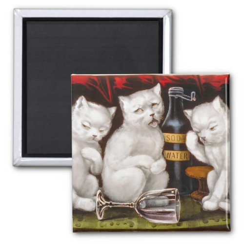 Three white kittens with hangovers magnet