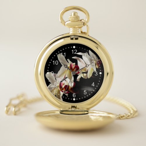 Three White Orchids In Dramatic Light Photograph Pocket Watch