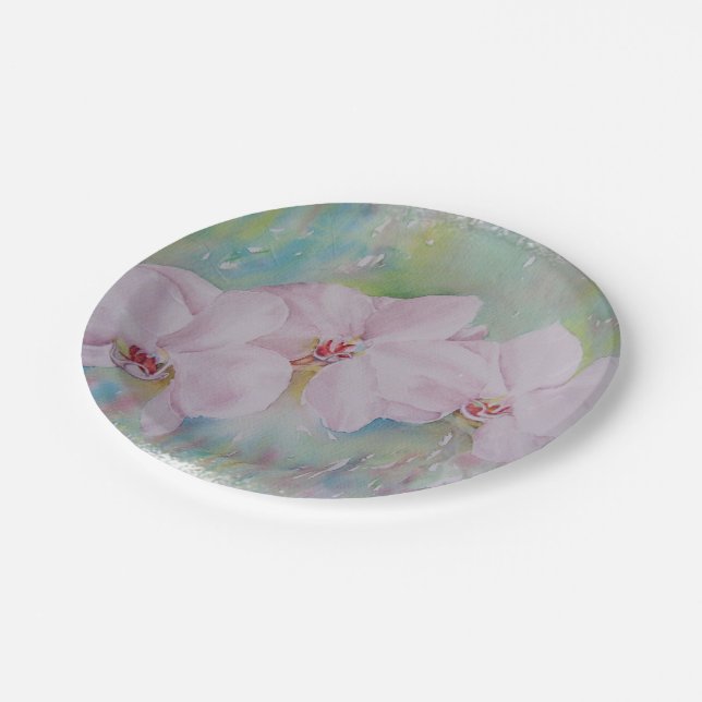 THREE WHITE ORCHIDS PAPER PLATE (Angled)
