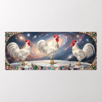 Three white roosters. wall decal