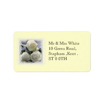 Three White Roses And Lace Labels by Rosemariesw at Zazzle