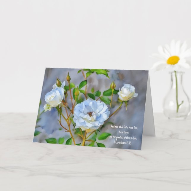Three White Roses Art Bible Verse Thoughts Card (Small Plant)