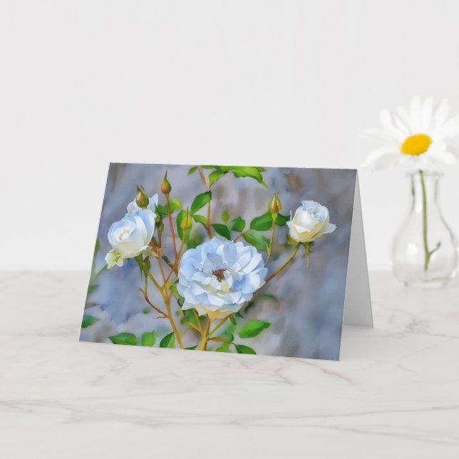 Three White Roses Art Note Card (Small Plant)