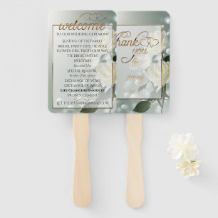 Three White Roses/Gold Trim Hand Fan