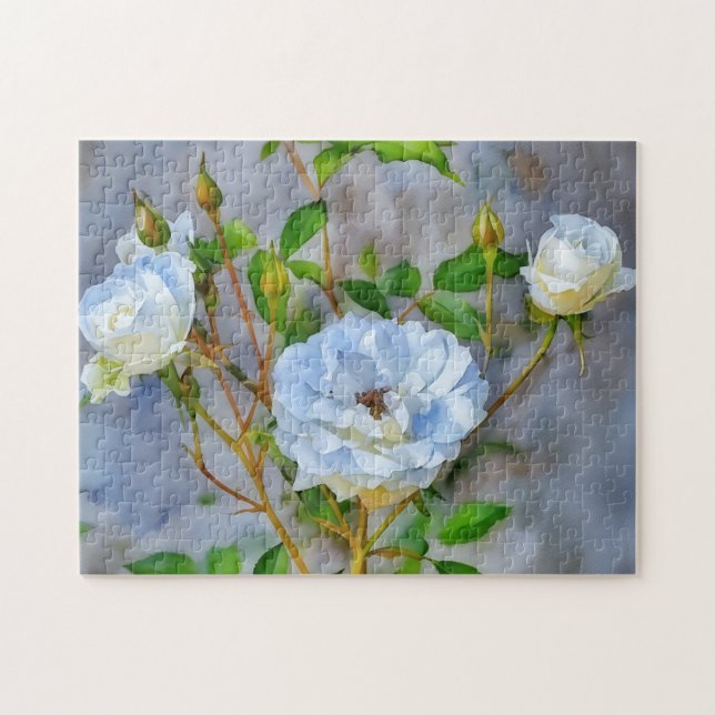 Three White Roses Rose Garden Art Puzzle (Horizontal)
