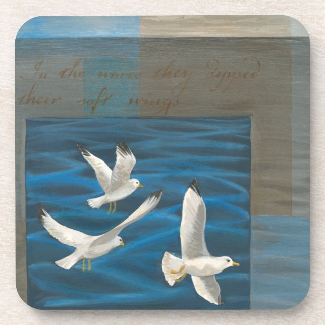 Three White Seagulls Flying Over the Water Beverage Coaster (Front)