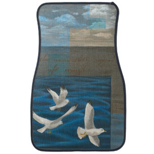 Three White Seagulls Flying Over the Water Car Mat