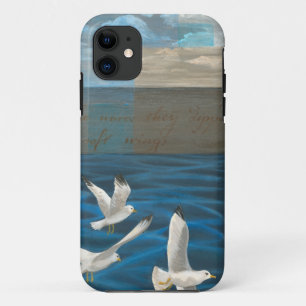 Three White Seagulls Flying Over the Water iPhone 11 Case