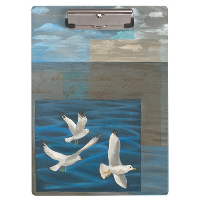 Three White Seagulls Flying Over the Water Clipboard (Front)