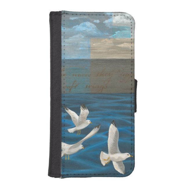 Three White Seagulls Flying Over the Water iPhone Wallet Case (Front)