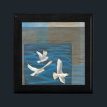 Three White Seagulls Flying Over the Water Jewelry Box<br><div class="desc">Need to get away? Do it by choosing this painting by artist Tara Friel representing three seagulls flying over the water. The sight of the waves of the ocean and the vivid colors make this design very realistic.</div>