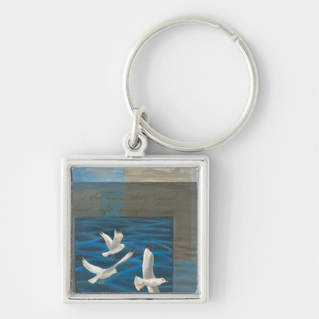 Three White Seagulls Flying Over the Water Keychain (Front)