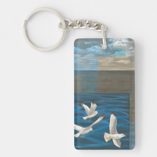 Three White Seagulls Flying Over the Water Keychain (Front)