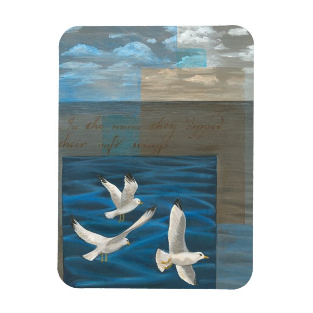 Three White Seagulls Flying Over the Water Magnet (Vertical)
