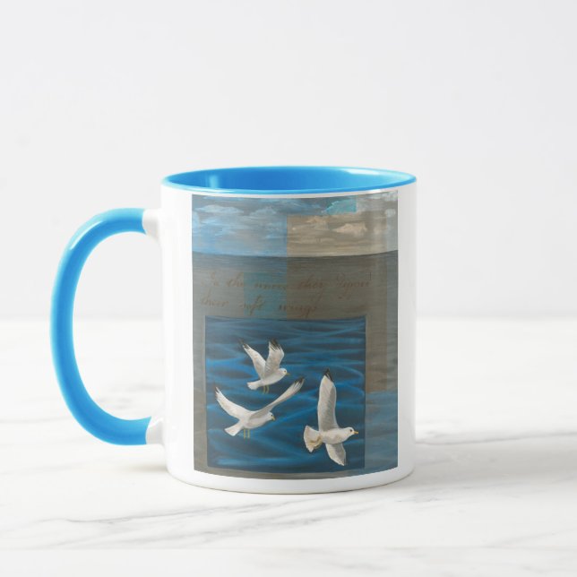 Three White Seagulls Flying Over the Water Mug (Left)
