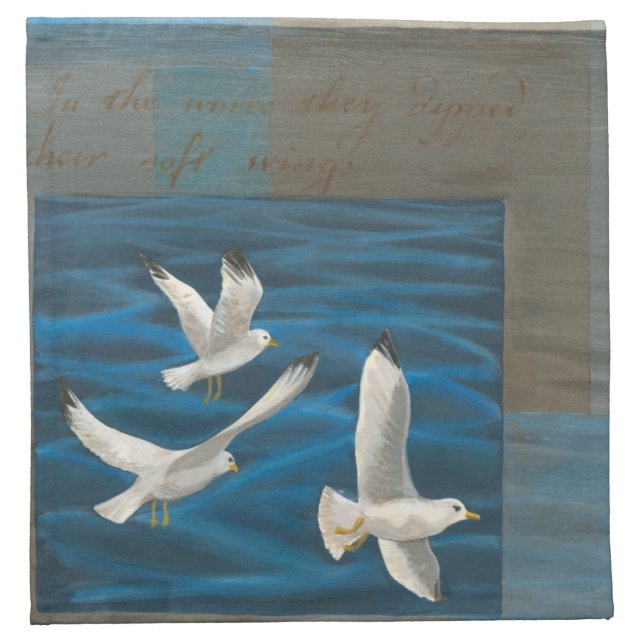 Three White Seagulls Flying Over the Water Napkin (Front)