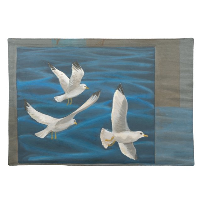 Three White Seagulls Flying Over the Water Placemat (Front)