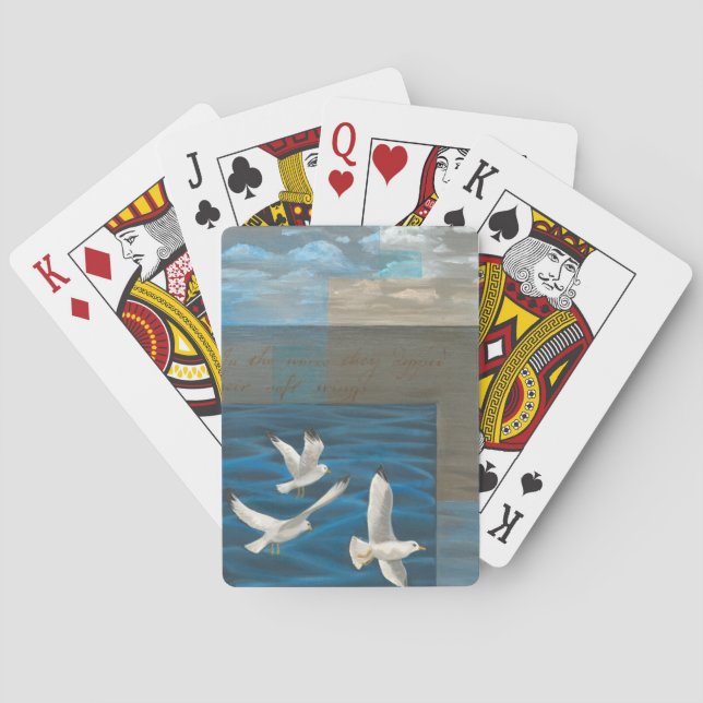 Three White Seagulls Flying Over the Water Poker Cards (Back)