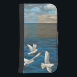 Three White Seagulls Flying Over the Water Wallet Phone Case For Samsung Galaxy S4<br><div class="desc">Need to get away? Do it by choosing this painting by artist Tara Friel representing three seagulls flying over the water. The sight of the waves of the ocean and the vivid colors make this design very realistic.</div>