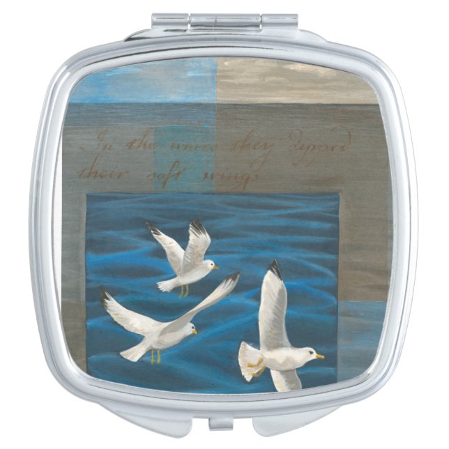 Three White Seagulls Flying Over the Water Vanity Mirror (Front)